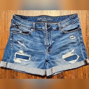 American Eagle Women's Midi Rise Distressed Jean Shorts Size 14